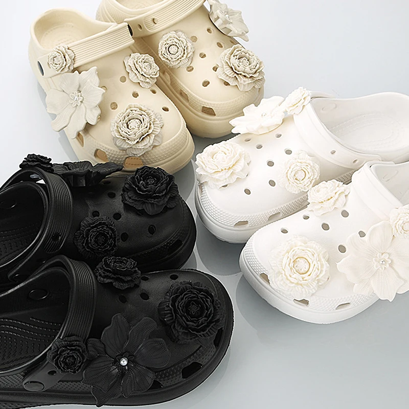 Summer Fashion Holes Shoe Charms 8/17Pcs Pearl Chain DIY 3D Flowers Decorations Advanced Bouquet Buckle Accessories