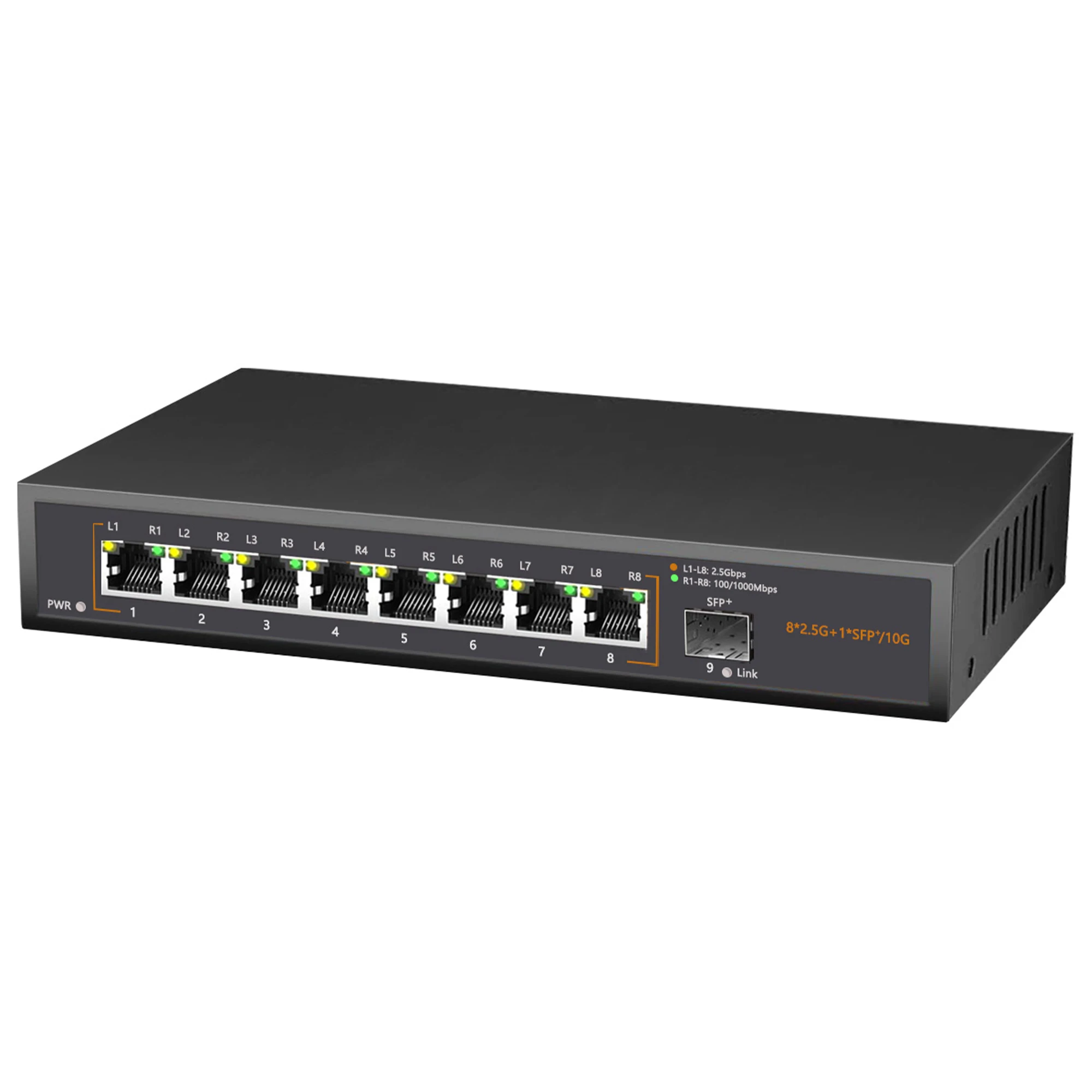 

8x2.5Gbps RJ45 (PoE) Ports + 1 x10G SFP+ Fiber Port Ethernet (PoE) Switch