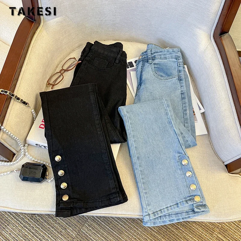 

Women's Vintage Slim Y2K Harajuku Jeans Wide Leg High Waist Flared Pants 2023 Autumn Winter Female Street Style Denim Trouser