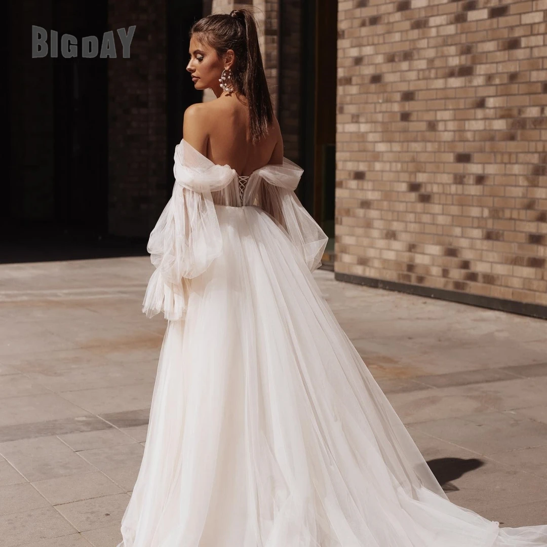 Exquisite Wedding Dresses For Woman 2025 A-Line Strapless Lace Up Puffy Sleeves Tulle Bride Gown Vestidos De Novia Customized