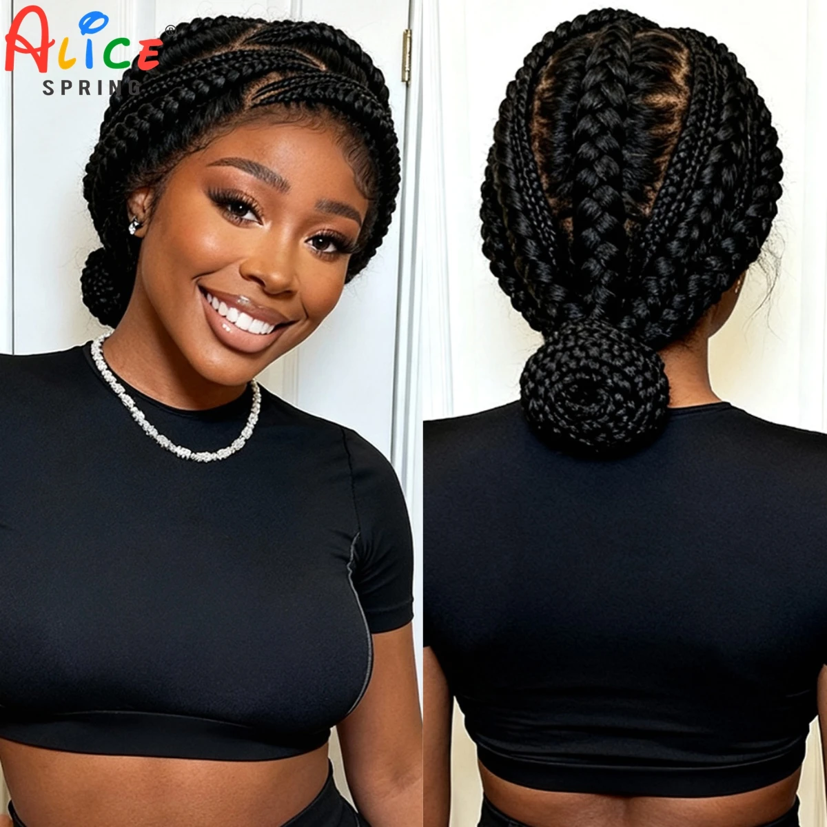 Handmade Bantu Braided Wigs Synthetic Natural Cornrow Braids Wig Full Lace Braiding Hair Wigs with Baby Hair for Black Women