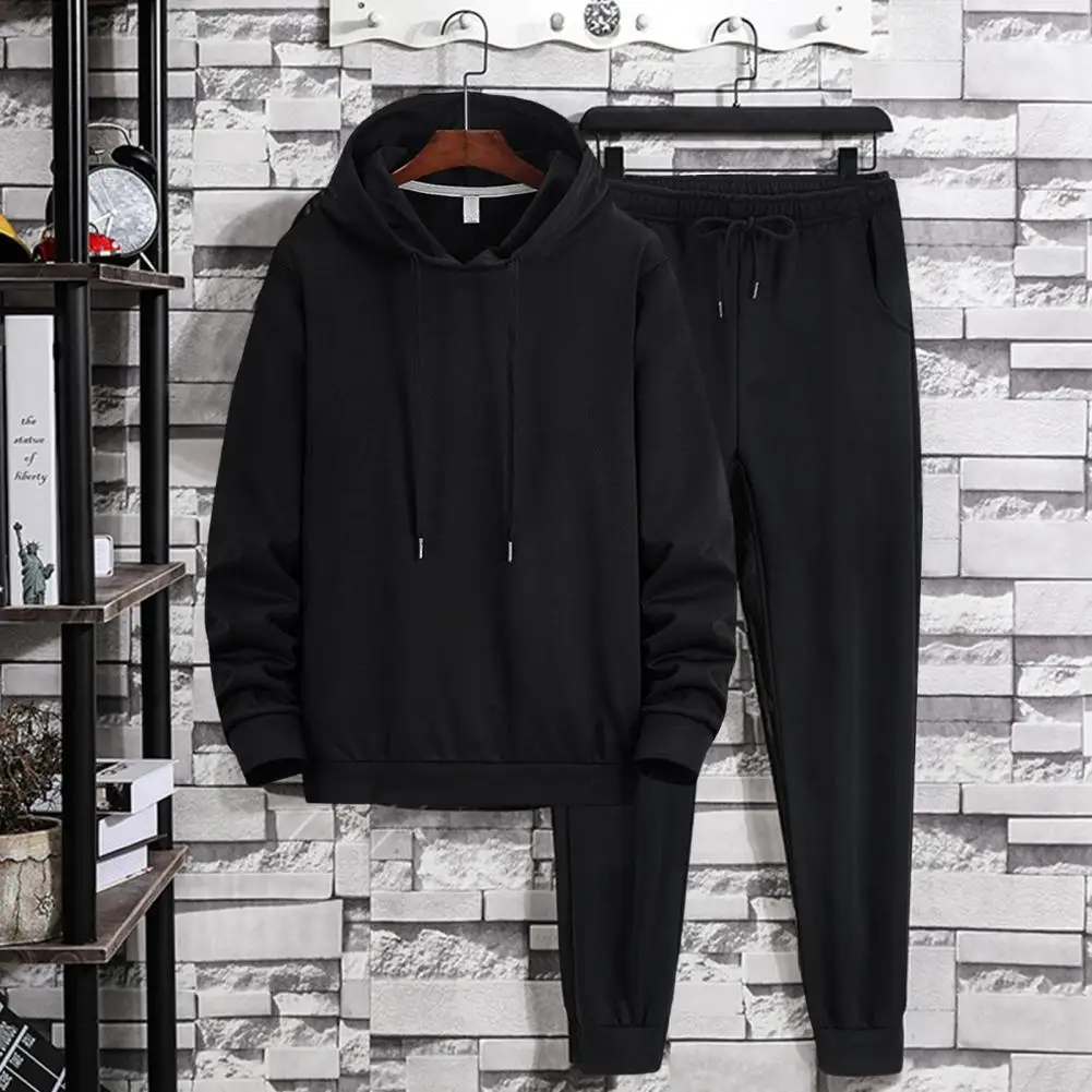 1 Set Spring Autumn Sweatshirt Sweatpants Hooded Drawstring Loose Mid Waist Outfit Streetwear