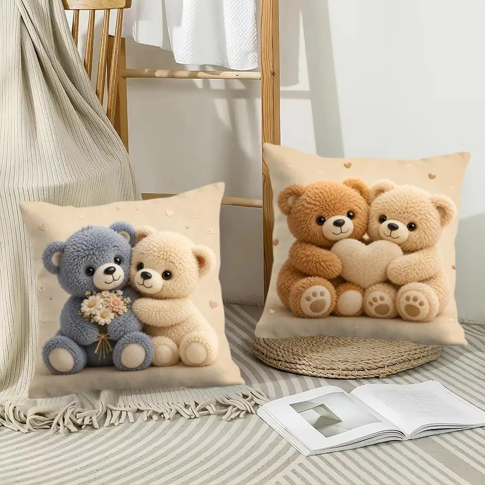 Cuddly Bear Love Cushion Cover Pillow Case Short Plush Square Throw Pillow Covers Pillowcase Sofa Home Decor Gift