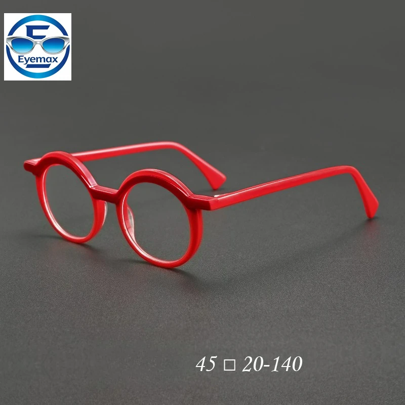 

Small Round Thick Rim Acetate Eyeglasses Frames Men Women Retro Vintage Bright Red Optical Glasses Myopia Prescription Eyewear