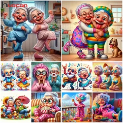 Huacan Diy Diamond Painting Portrait Grandma Full Round Square Diamond Mosaic Cartoon New Home Decoration Craft Kit