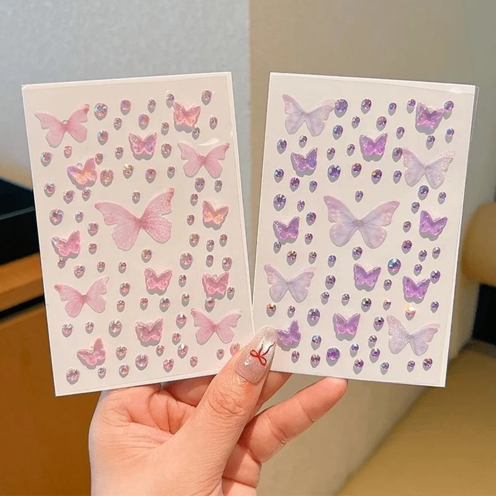 Self-adhesive Butterfly Face Stickers Resin Rhinestone Rhinestone Face Stickers Pink Green Elf Butterfly Rhinestone Stickers