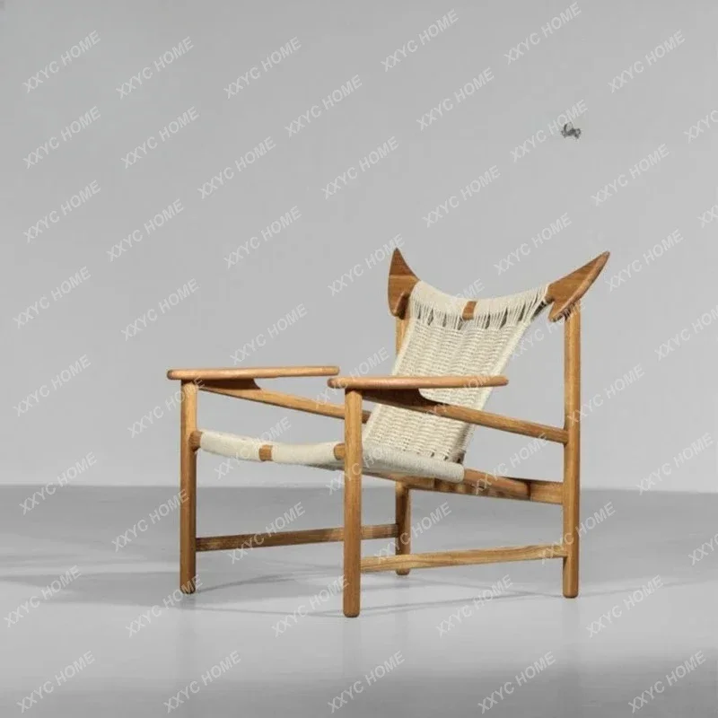 

Medieval solid wood leisure chair outdoor balcony terrace rattan creative retro croissant single sofa