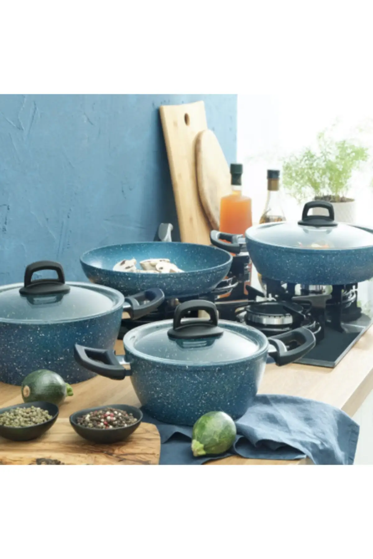 DOLBOVI Shinning 7 piece granite Cookware Set sapphire Cookware Set