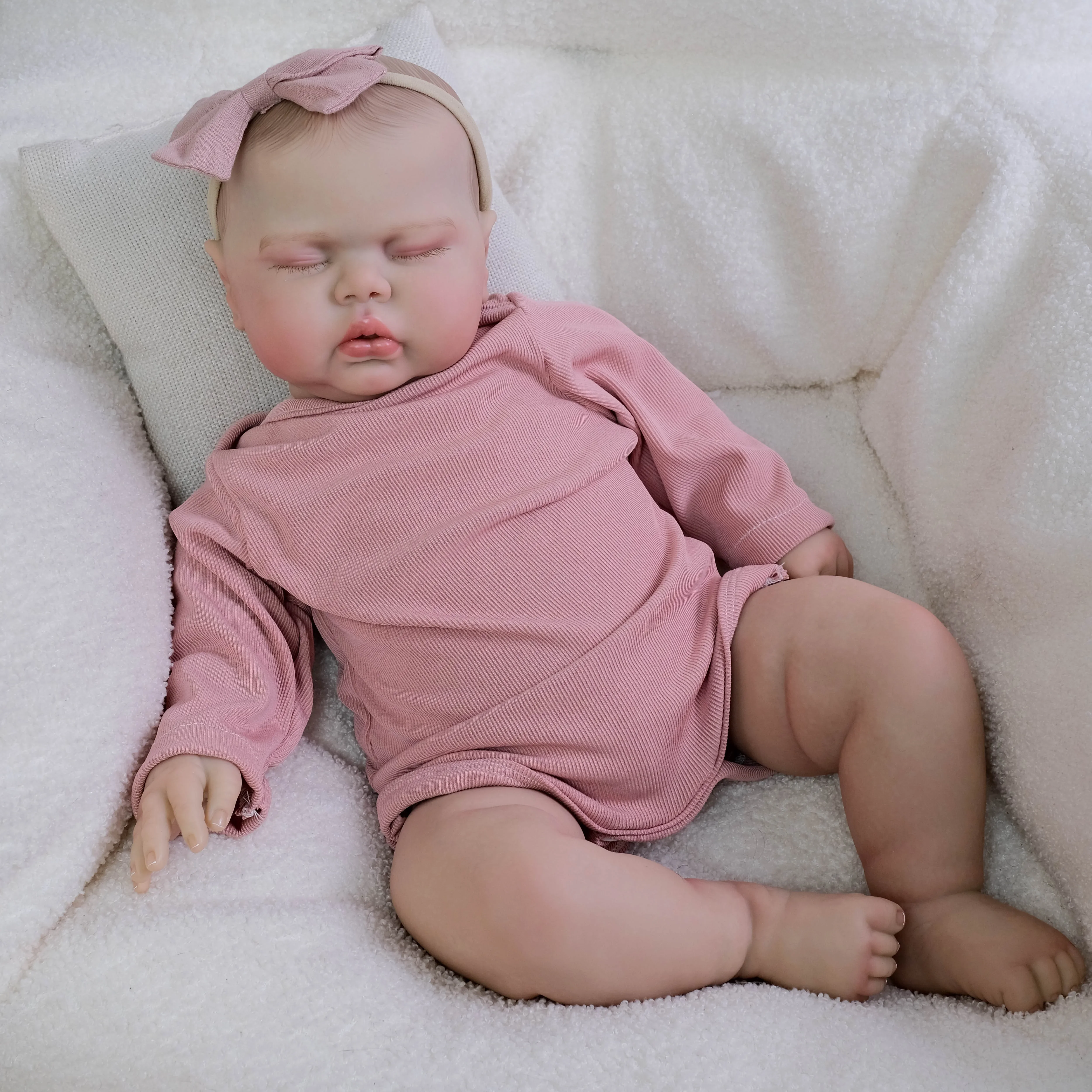 19inch Pickle Soft Cotton Body Lifelike Sleeping Reborn Doll Multiple Layers Painting 3D Skin Visible Veins Hand Painted Hair