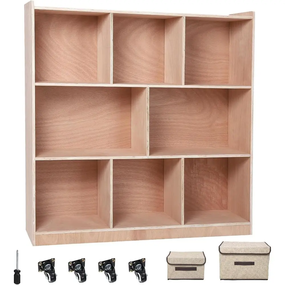 

8-Section Storage Locker with Cleanable Surface, Suitable for Home, School, and Kindergarten, 4 Casters, 2 Boxes