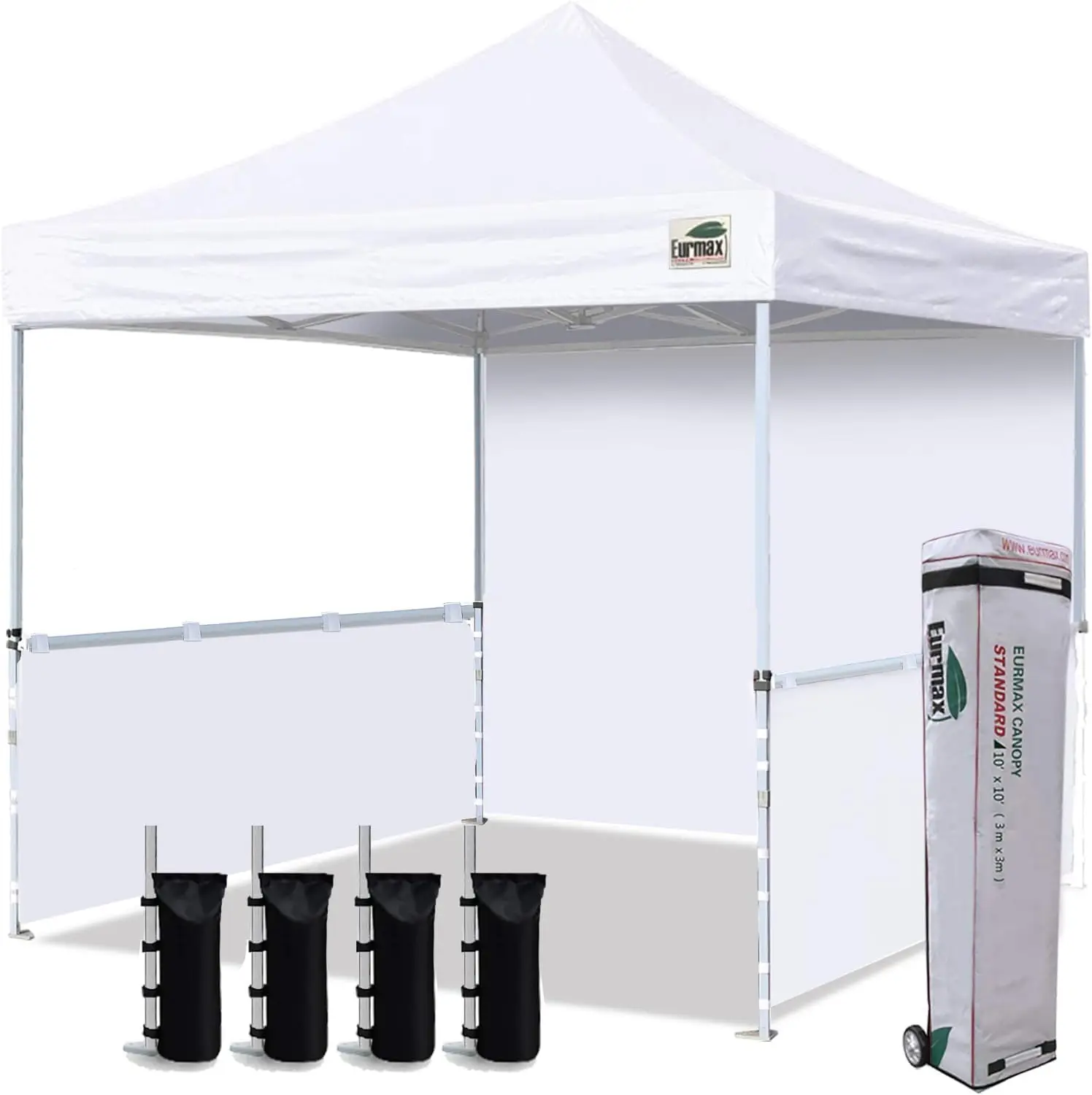 

USA 10'x10' Pop-up Booth Canopy Tent Commercial Instant Canopies with 1 Full Sidewall & 2 Half Walls and Roller Bag, with 4 S