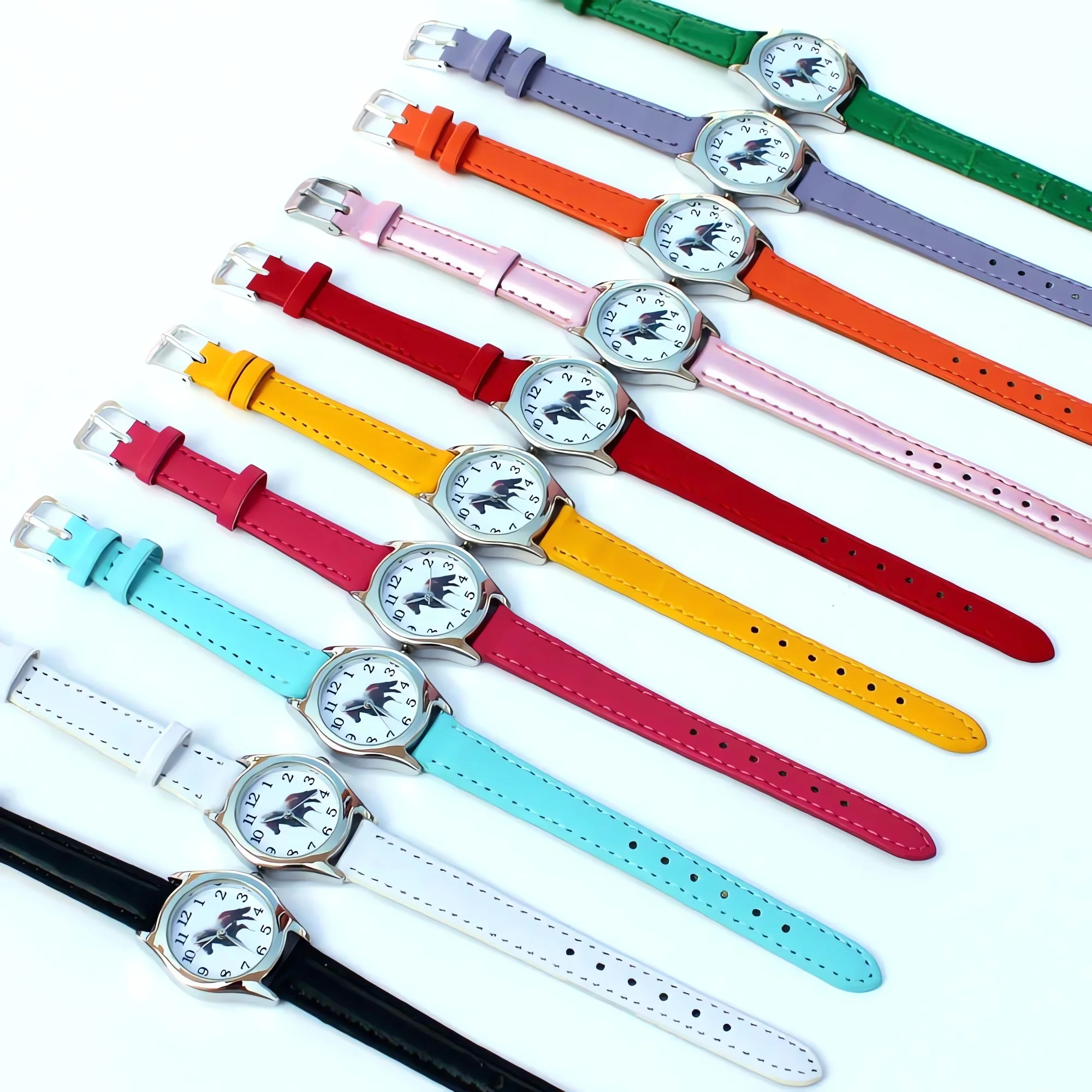 

10Pcs Kids Cartoon Watches Horse Leather Quartz Student Kids Animal Children Wristwatch