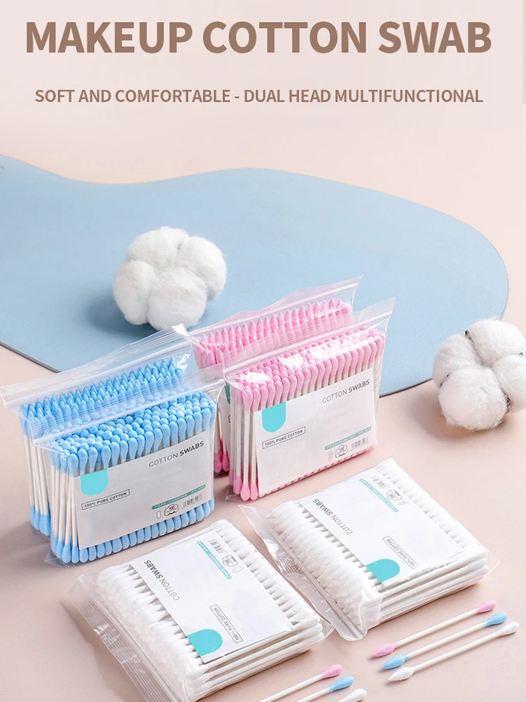 مسحات قطنية للاستعمال مرة واحدة - أطراف أذن مدببة منزلية برأسين - مسحات قطنية صحية للاستخدام المنزلي