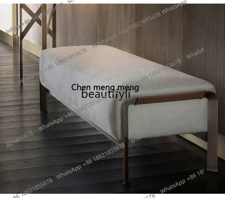 P178  Bed End Stool Bedroom Personality Long Metal Household Shoe Changing Stool Woven Fine Linen Sofa Stool