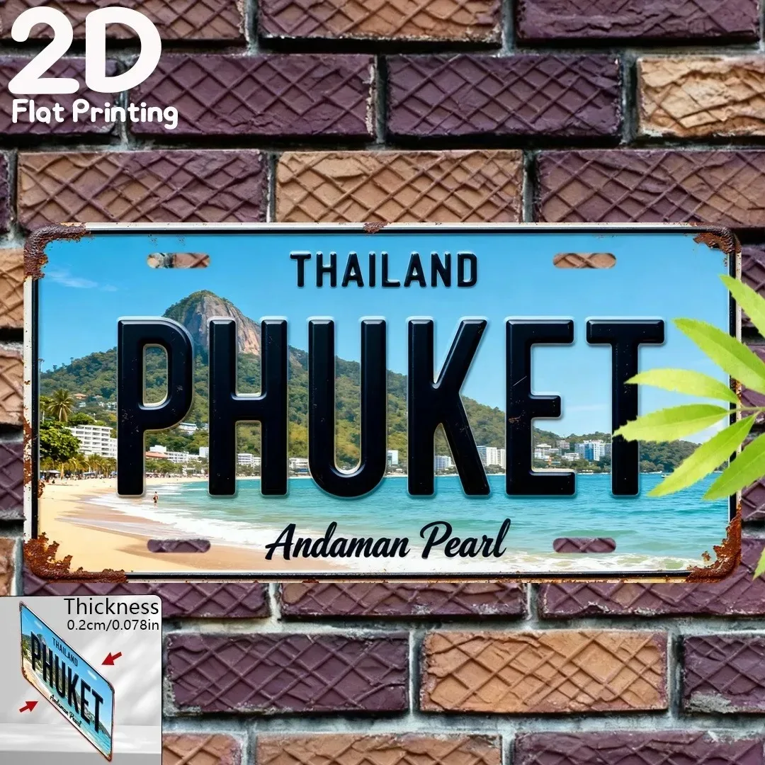 CIFbuy Personalized Retro Phuket Thailand Plaque,Customizable 6x12in 2D Flat Print Aluminum Andaman Pearl Home Wall Decor Gift