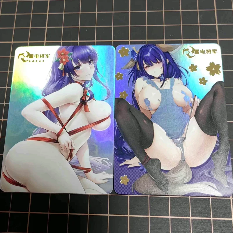 

2Pcs/set Anime Genshin Raiden Shogun ACG Foil Flash Cards Classic Anime Collectible Cards Gift Toys