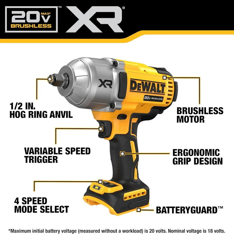 DEWALT DCF900B Impact Wrench XR 20V Max 1/2in High Torque 1030 1400ft-lbs With Hog Ring Anvil Electric Screwdriver Bare Tool