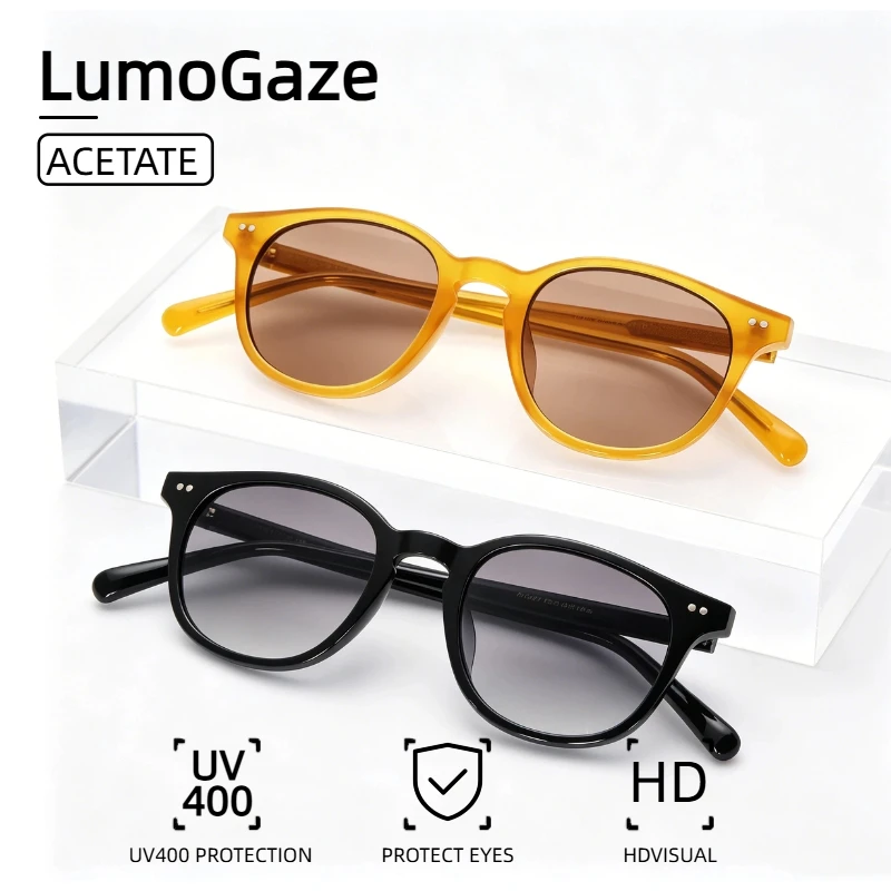 Image of LumoGaze Vintage Mode Ovale Unisex Handgefertigte Hochwertige Acetat-Sonnenbrille Retro UV400-Schutz Outdoor Freizeit