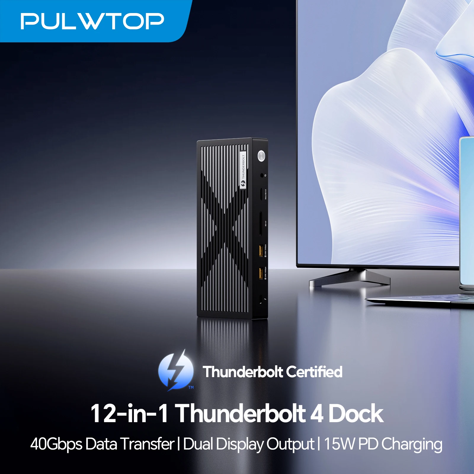 

Док-станция PULWTOP Thunderbolt 4 с поддержкой двух мониторов 8K/4K, док-станция для ноутбуков с 40 Гбит/с, HDMI, SD/TF4.0, 2.5GbE