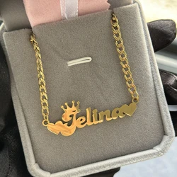 Custom Name Necklace Suitable for Black People Double Love Name Necklace Cuban Chain Initial Letter Crown Brand Necklace Women