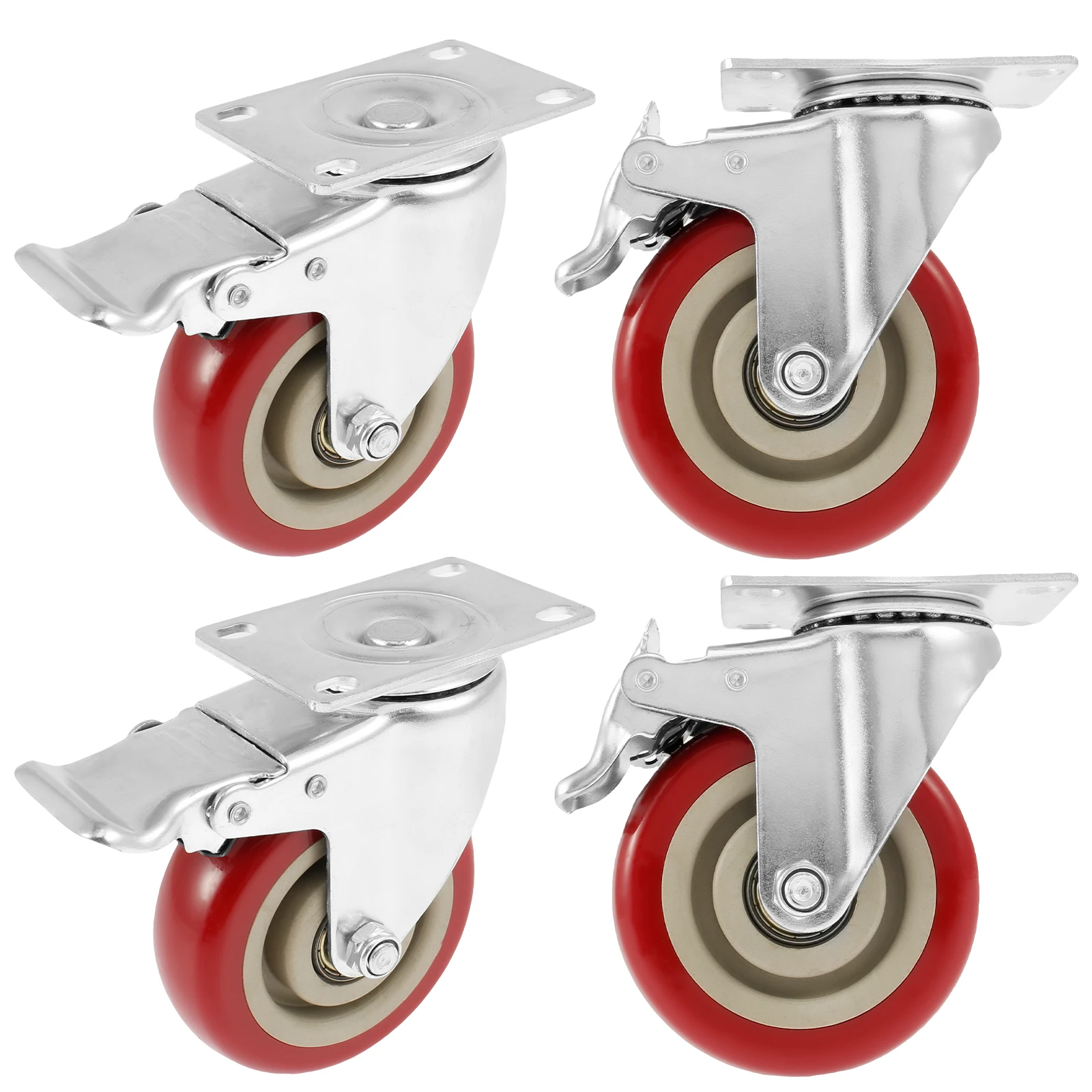 4Pcs 4 inch Caster Wheel Heavy Universal 360° Swivel Silent Brake Wheels Caster Furniture Wear Platform Trolley Household