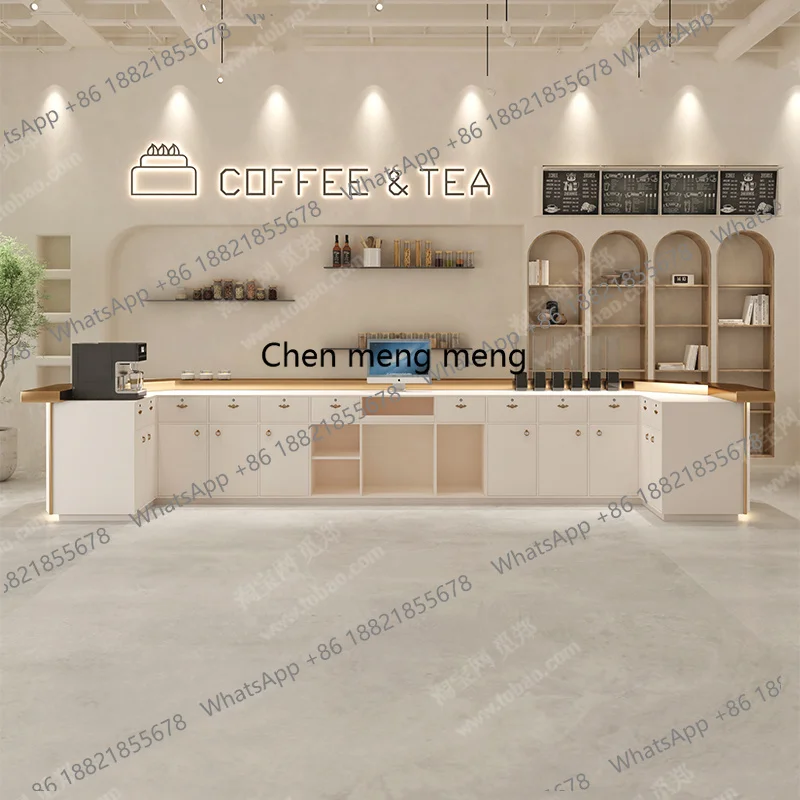 طاولة بار لصالونات التجميل الفاخرة الخفيفة، بسيطة وحديثة على الطراز الكريمي، مقهى صالون تجميل، مكتب استقبال مستشفى الأسنان #4