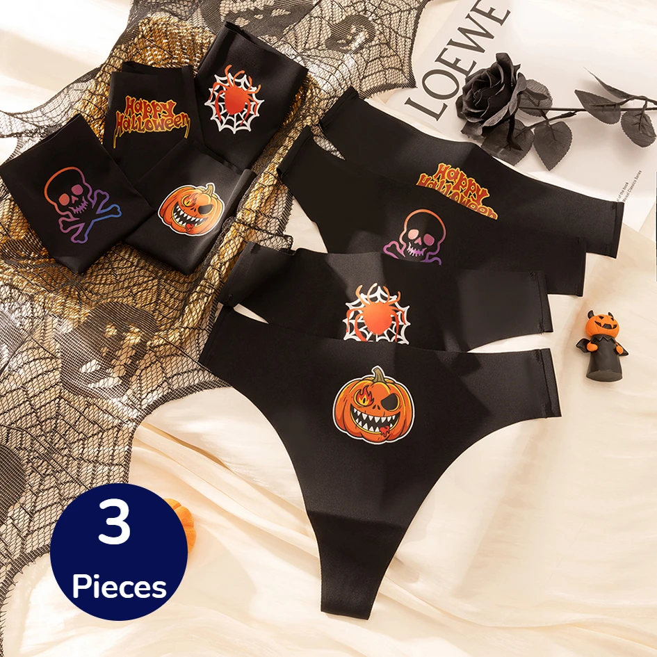 BZEL 3PCS Halloween Women's Panties Charming Thongs Female Breathable Soft Sexy Lingerie Cozy  Mysterious Holiday Sale G-Strings