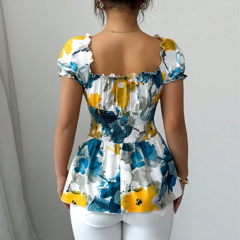 Tiefer V-Ausschnitt Tie Dye Slim Fit irt Damen Urlaub Sle Casual Thi Polyester Frühling Sommer Herbst Lange Sve Bluse