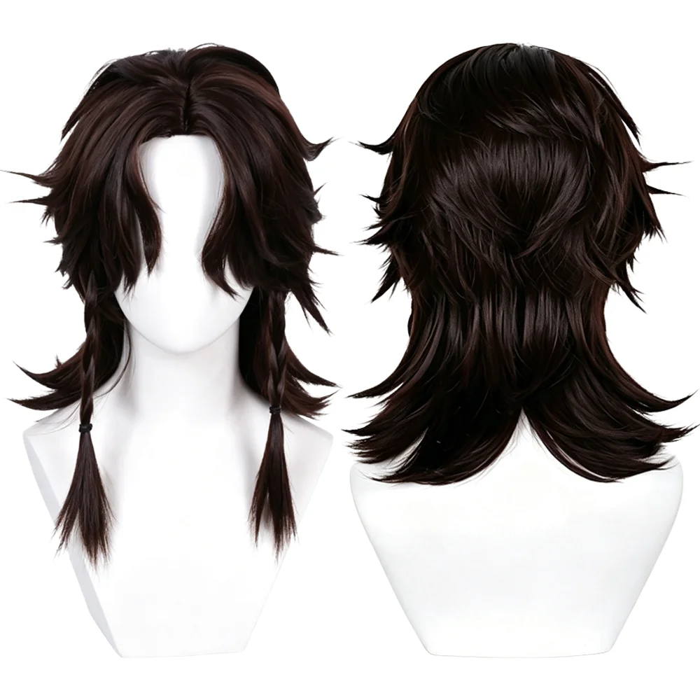 Hernando Romero Cosplay Wig Dark Brown Mullet Shaggy Layered Braided Heat Resistant Synthetic Hair For Halloween Party Unisex