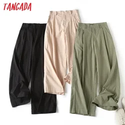 Tangada 2024 Spring Summer Women Cotton Pants Vintage High Waist Female Loose Long Trousers 4C408