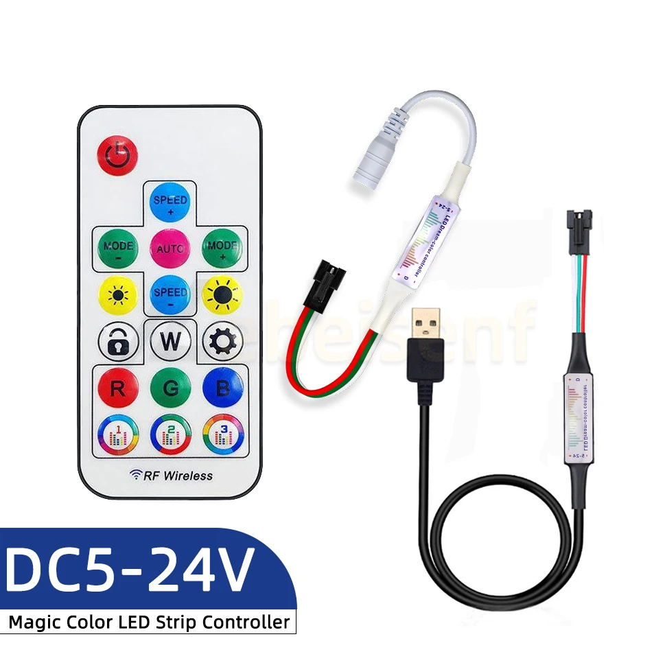 Mini Color RGB LED Music Controller USB5V DC 5V 12V 24V 6A 2048 Pixel e 17 tasti RF Wireless Remote per WS2811 WS2812B Strip Light