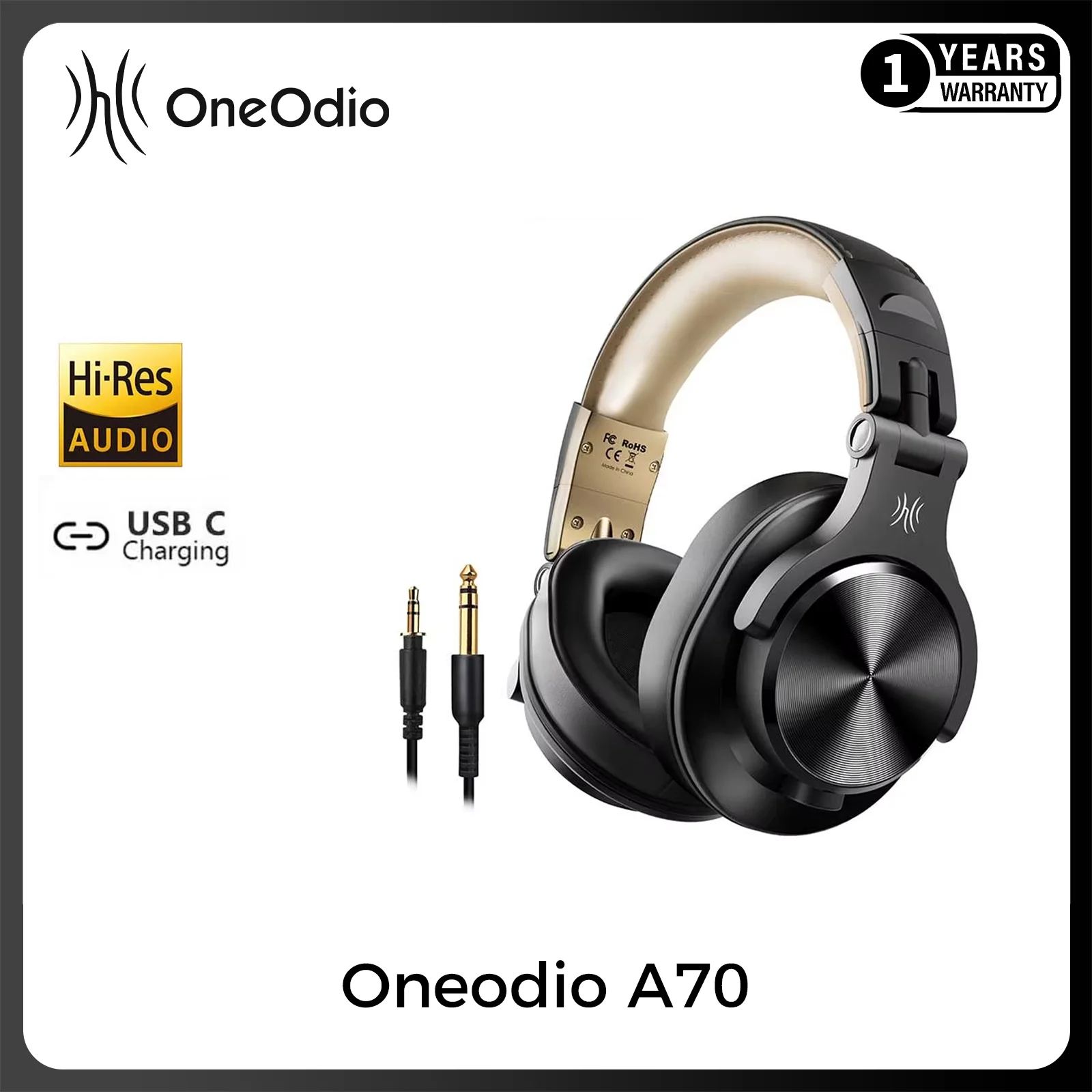 Oneodio Fusion A70 Wireless Bluetooth Headphones Bluetooth 5.2 Headphones Hi-Res Audio Over Ear 72H Playtime Professional Stud