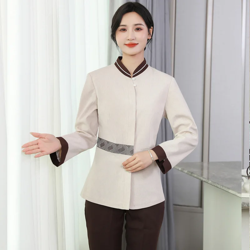 เครื่องแบบทําความสะอาดแขนยาวสําหรับผู้หญิง น้ํายาทําความสะอาดห้องพักในโรงแรมชุดทํางานสําหรับสุภาพสตรีการจัดการทรัพย์สินในฤดูใบไม้ร่วงและฤดูหนาว