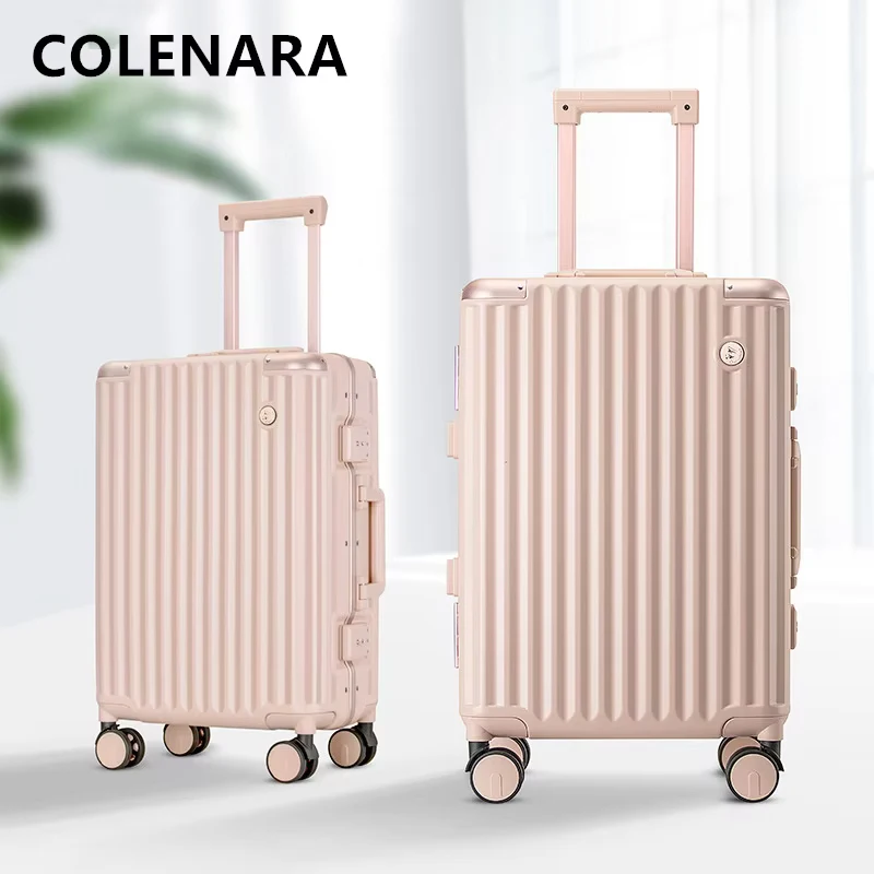 COLENARA-Mala de Viagem Portátil, Trolley Feminino, Mala de Bagagem, Moldura De Alumínio, Mala De Embarque, ABS e PC, 20 ", 22", 24 ", 26"