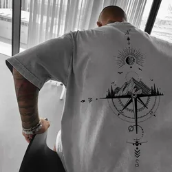 100% Cotton Sun Moon Star Ocean Print Graphic T Shirt for Men | Funny Summer Short Sleeve Oversized Casual O-Neck Tees Top Y2K