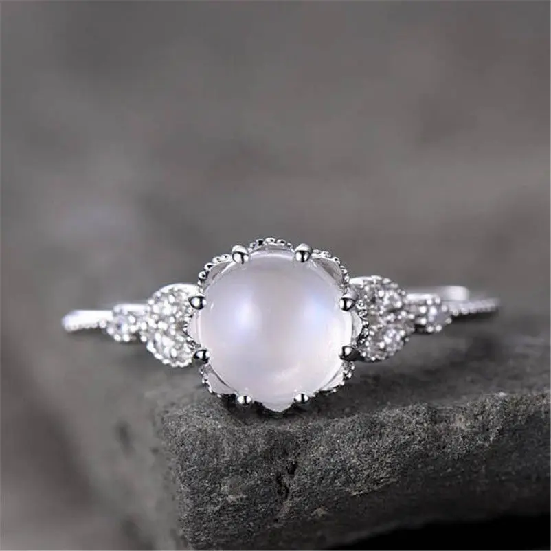 S925 Sterling Silver Ring Hot Sale Moonstone Decorated Diamond Ring Rose Gold White Delicate Engagement Finger Ring