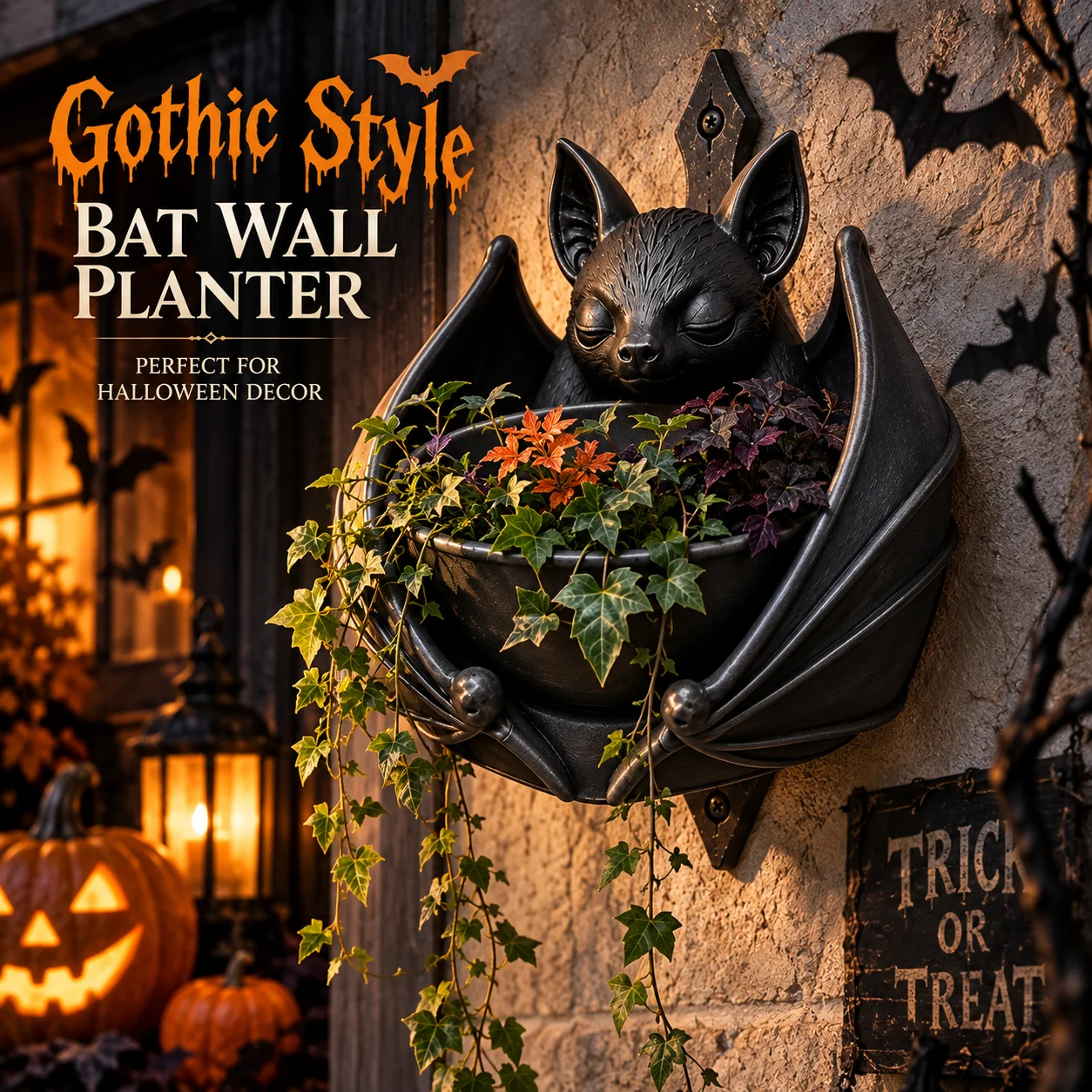 3D Printed Gothic Style Bat Hanging Planter Pot Creative Whimsical Succulent Planter Bat Wing Vines Flowerpot Home Garden Decor