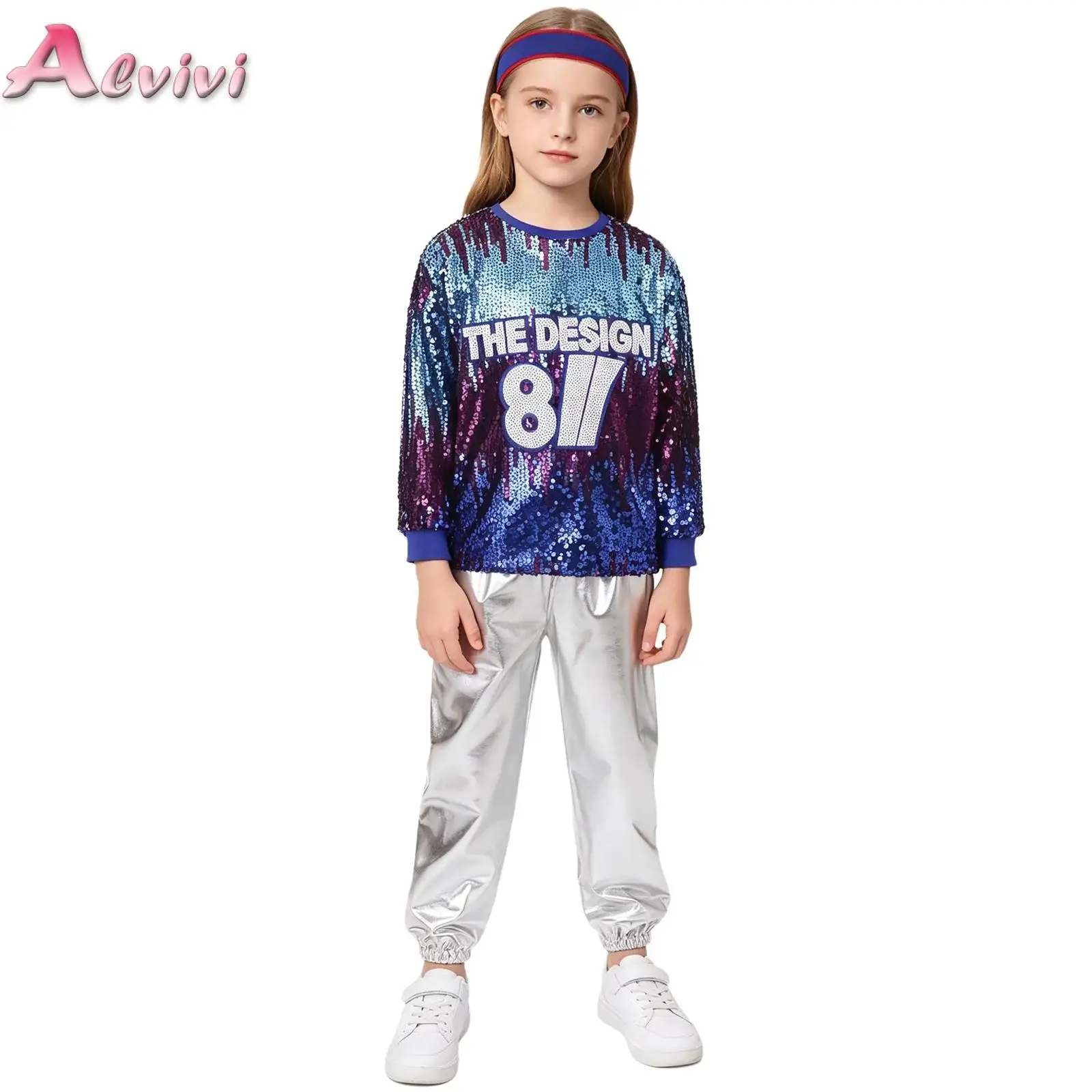 

Kids Cheer Leading Performance Outfit Gradient T-shirt and Bottom Jazz Hip Hop Dancewear Costumes Set for Stage Performance