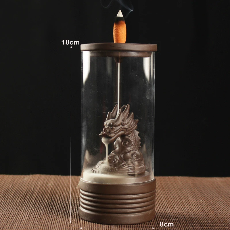 Imagem -05 - Auspicioso Dragão Backflow Incenso Queimador Artesanato Cerâmico Linda Teahouse Ornamentos Home Decor Cone Censer Tampa de Vidro