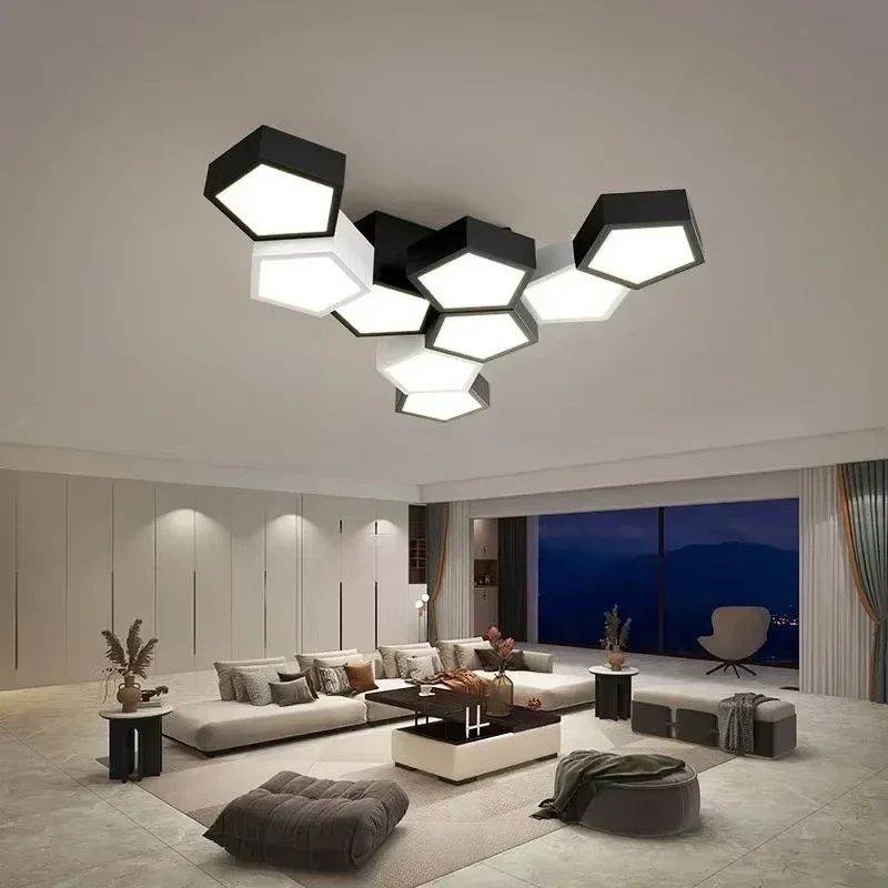2026 Nordic Designer Combination Honeycomb LED Indoor Ceiling Lamp,Remote Dimming Lustres Living Room Pendant Light Bedroom Deco