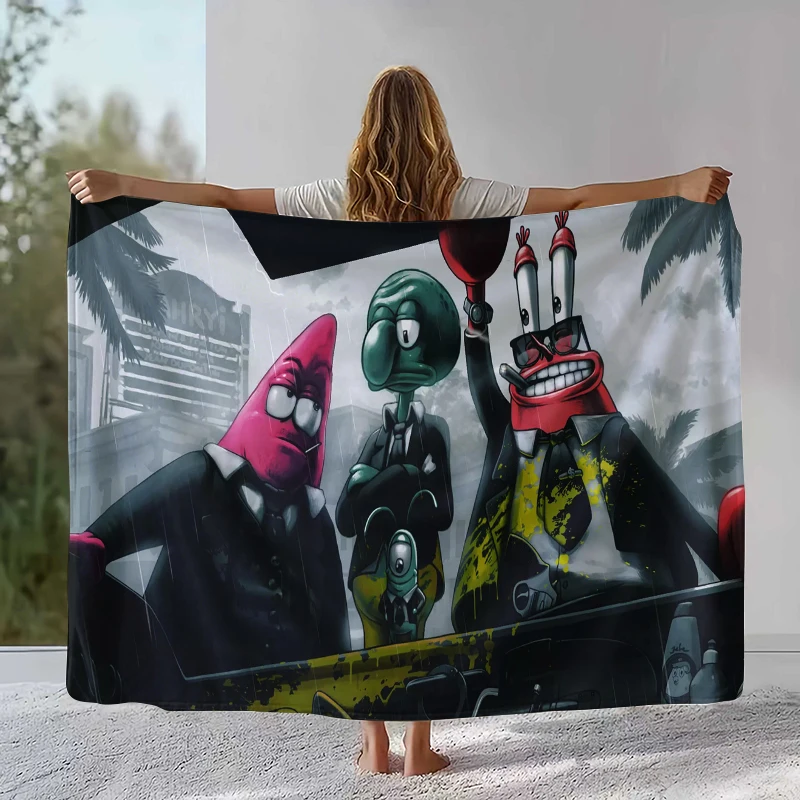 Funny S-SpongeBob Patrick Star Cartoon Flannel Blanket,Ultra Soft Warm Plush Throw for Home Bedroom Bed Sofa Cover Camping gift