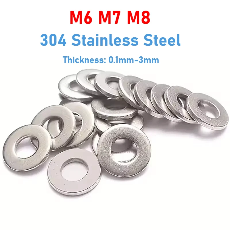 Flat Washer M6 M7 M8 304 Stainless Steel Big Metal Gasket Meson Plain Washers Thickness 0.1mm - 3mm
