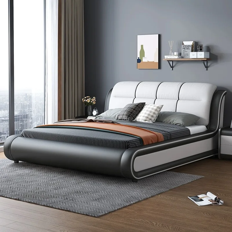 #For modern style double bed hotel large leather wood upholstered bed design eco-friendly durable bed