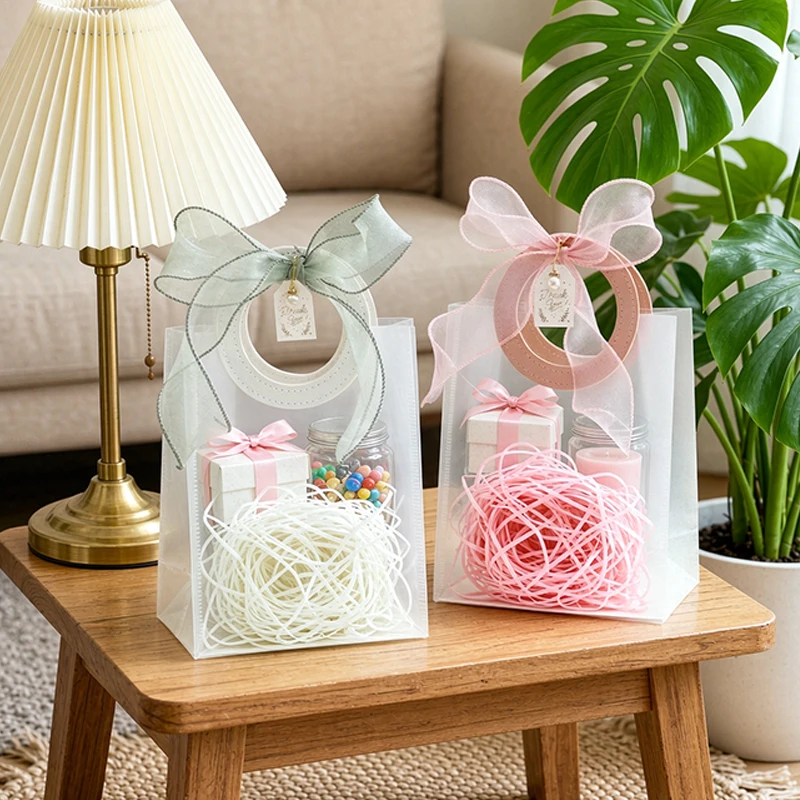 Mattierte transparente Geschenktüten mit runden Griffen – halbtransparente Party-Geschenktüten, ideal für Brautpartys TMZ – Detail 7