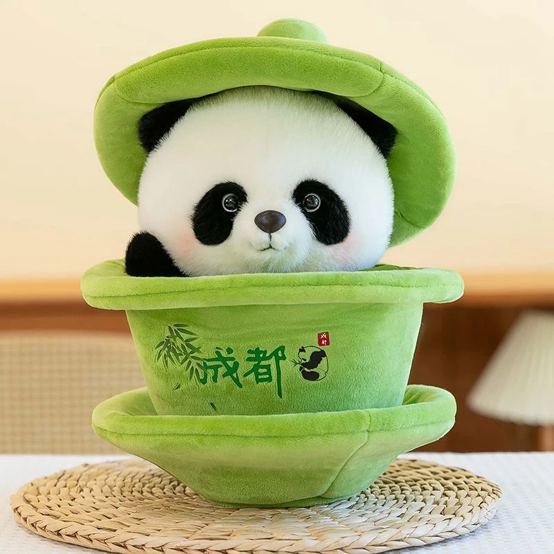 

25CM Chinese Teacup Panda Combination Plush Toy Cute and Creative Souvenir Giant Panda Doll for Children's Birthday Gift