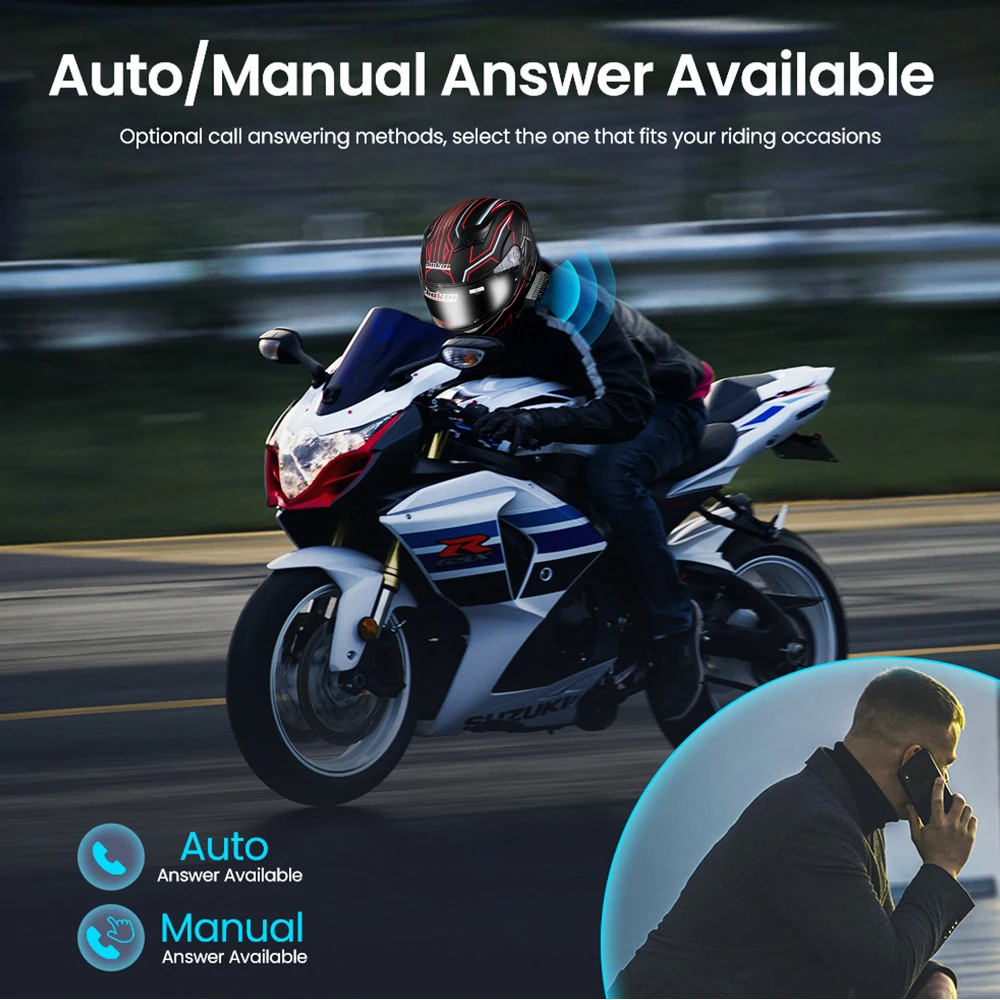 New BT12-C Motorcycle Helmet Headset Bluetooth 5.3 Wireless Hands-free Call Kit Stereo Noise Cancel Waterproof Music Headphone