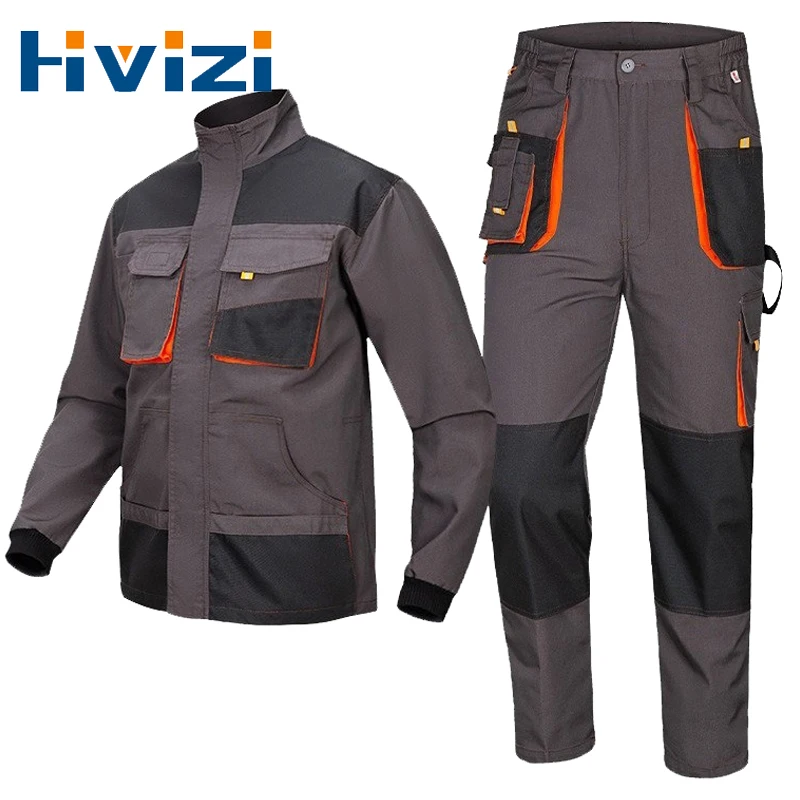 

Work Clothes Men Construction Labor Protection Suit with Multi Pockets Wear-resistant Durable Work Uniform Jacket Pants Set Men