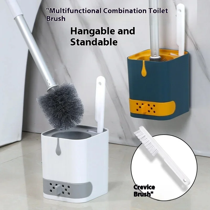 

Punch-Free Wall Mounted Toilet Brush With Drainable Base Long Handle Plastic Toilet Cleaning Brush Bathroom Accessories ﻿