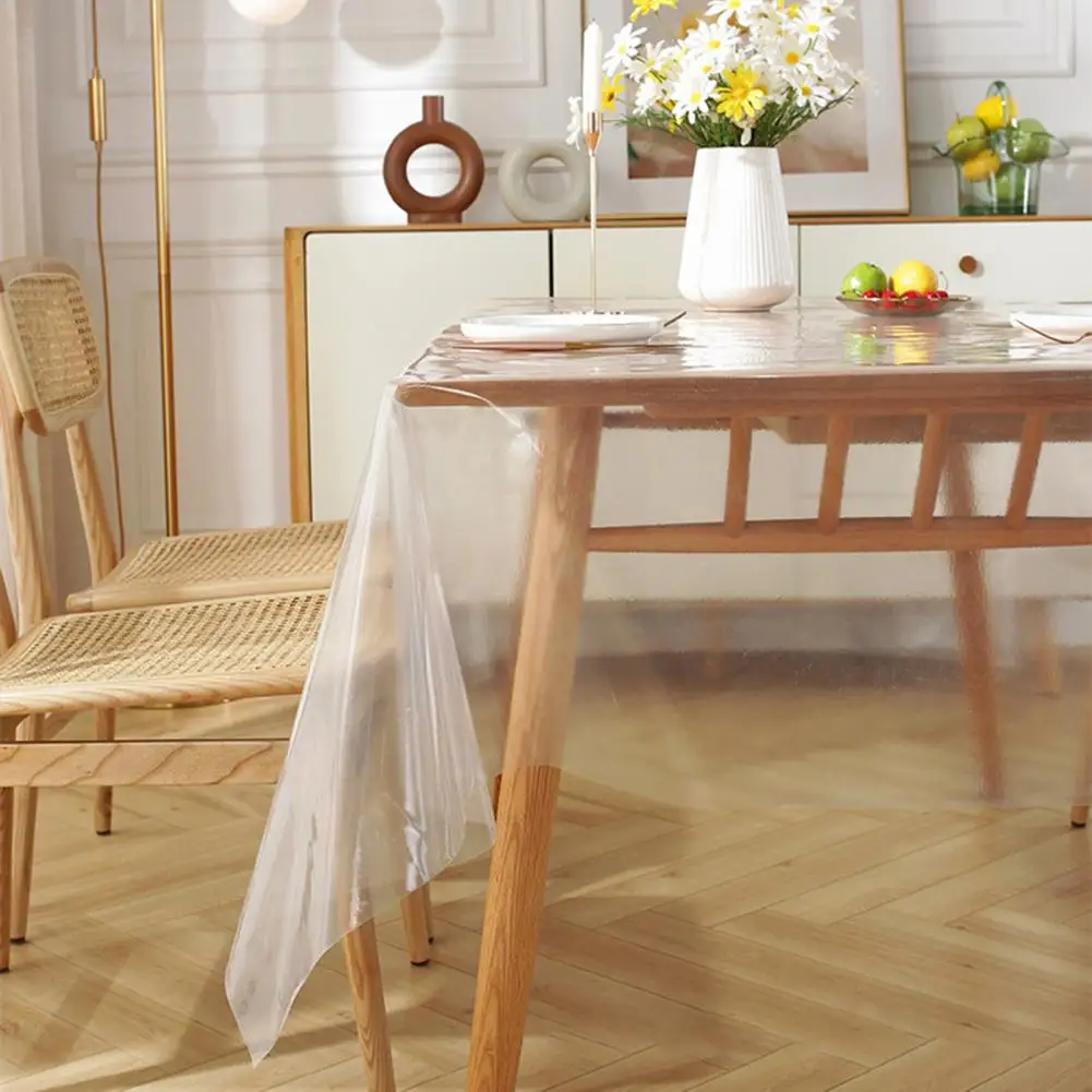 Transparent Tablecloth Oil-proof Tablecloth Transparent Rectangle Pvc Tablecloth Water-resistant Dining Table Cover for Home