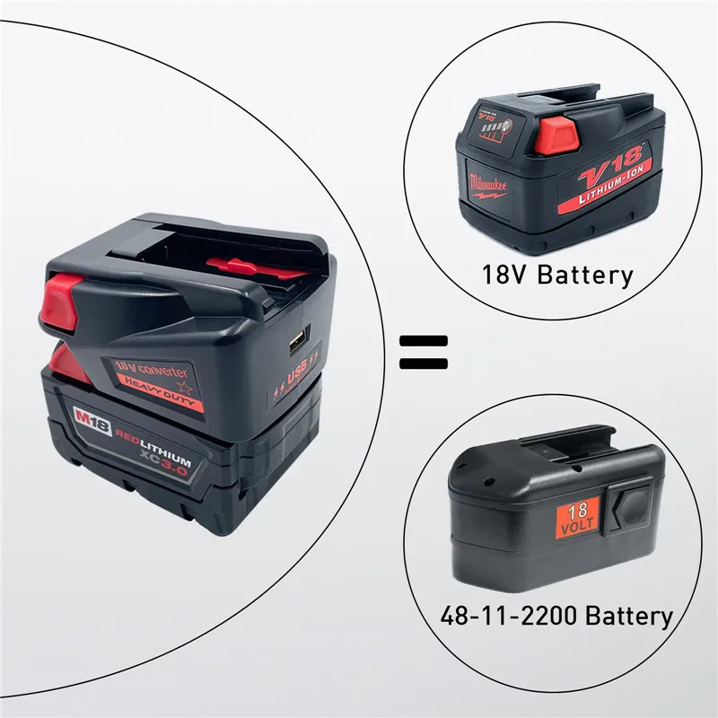 M18V18 Converter Adapter for Milwaukee M18 18V Lithium-Ion Battery Convert To Milwaukee 18V NI-CD Tools With USB Port